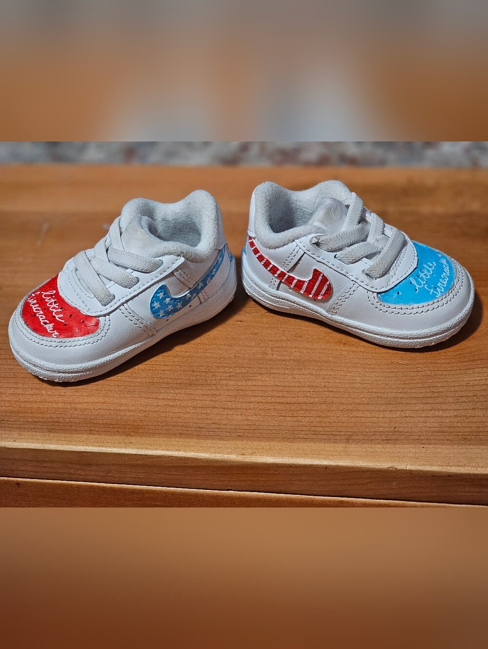 Nike Baby Size 1C Custom Painted "Little Firecracker" Patriotic Shoes